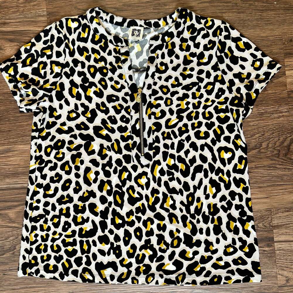 Anne Klein Leopard Print Zip Front Top Size M